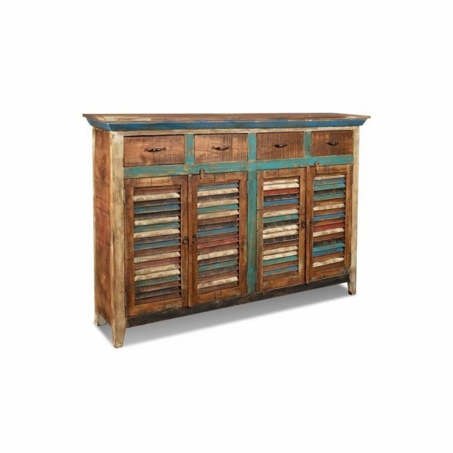 Buffets & Sideboards * | Crafters And Weavers La Boca Rustic Distressed Solid Wood 4-Drawer 4-Door Sideboard