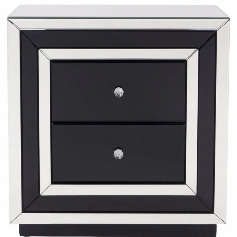 Accent Chests & Cabinets * | Zuri Furniture Modern Malibu Side Table Clear Smoked Black Mirrored Finish 2 Drawers