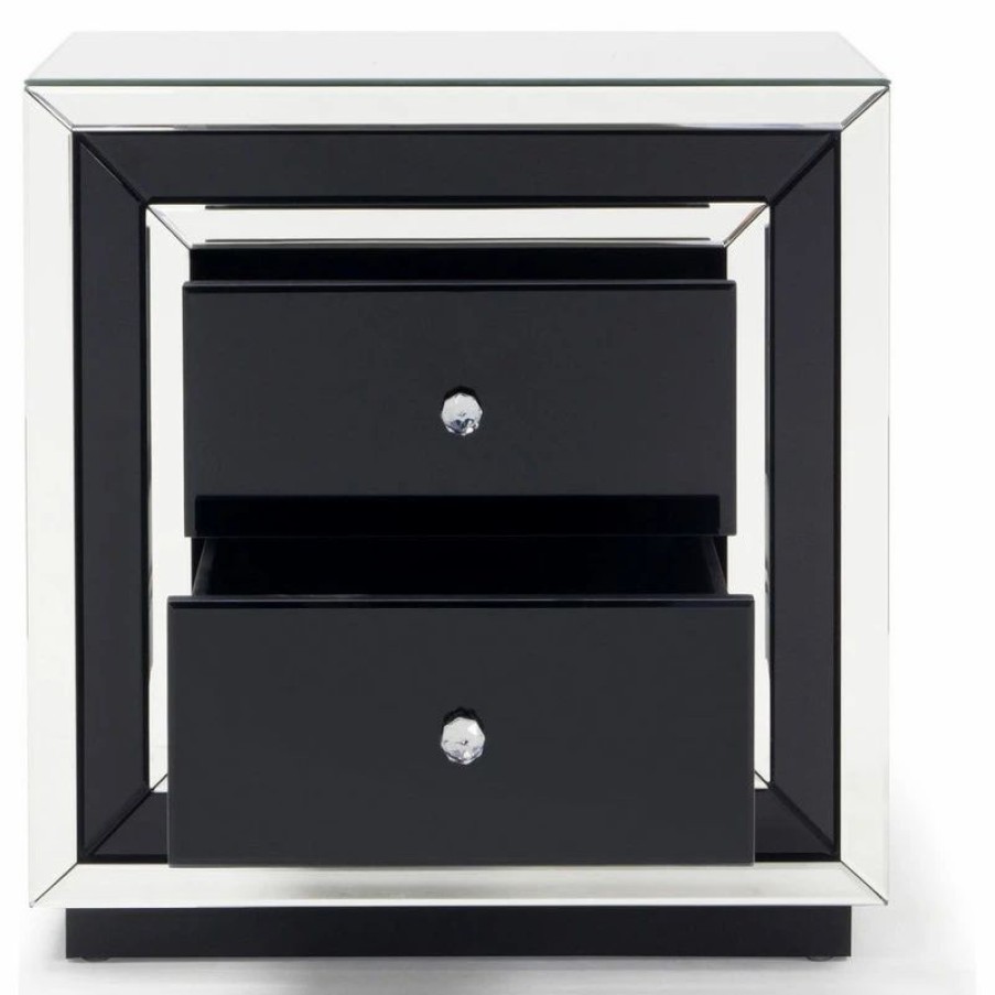 Accent Chests & Cabinets * | Zuri Furniture Modern Malibu Side Table Clear Smoked Black Mirrored Finish 2 Drawers