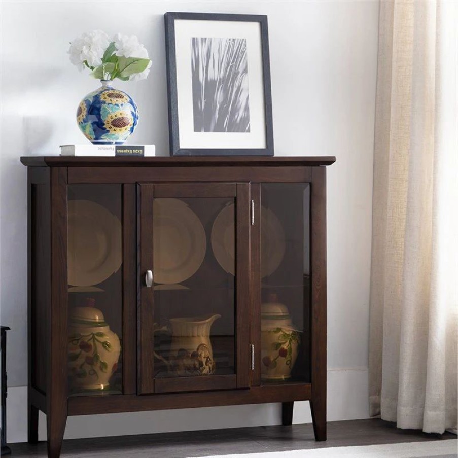 China Cabinets & Hutches * | Bowery Hill Curio Cabinet In Chocolate Oak