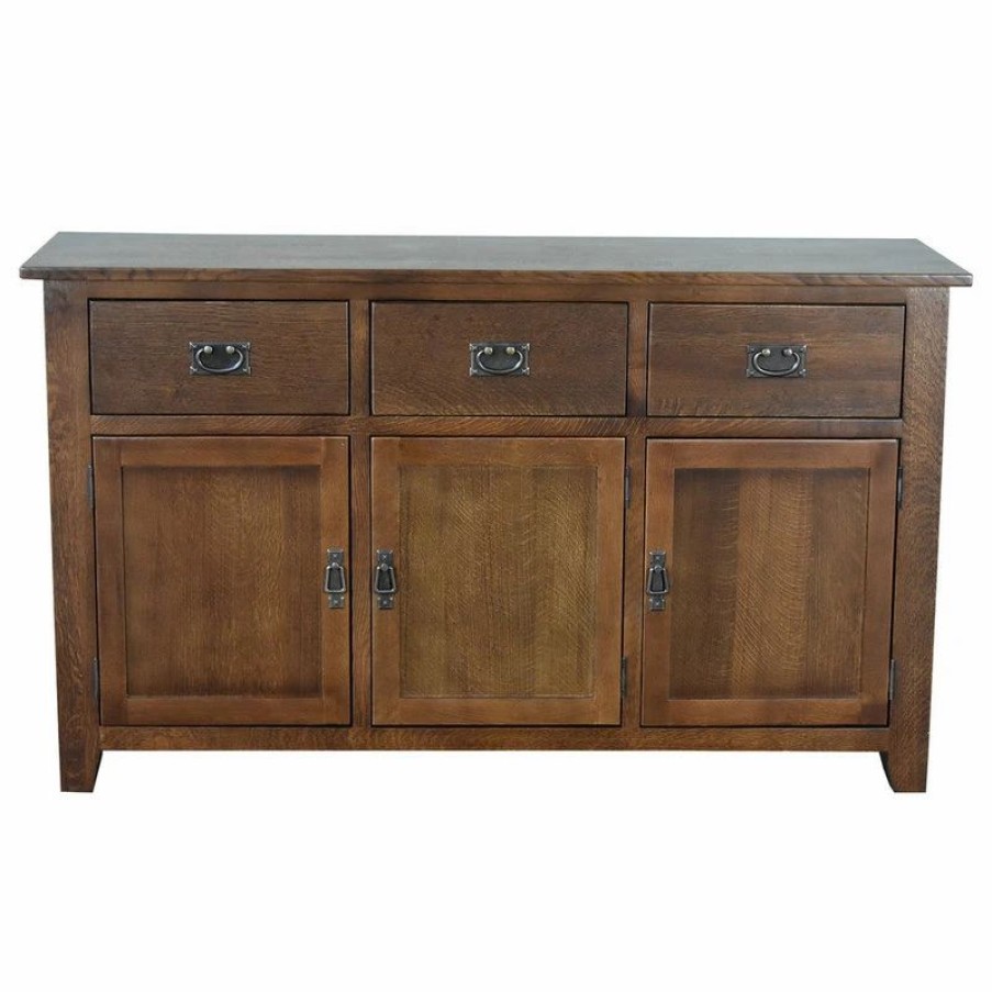 Buffets & Sideboards * | Crafters And Weavers Mission Solid Oak 3 Drawer 3 Door Sideboard Walnut (Aw)