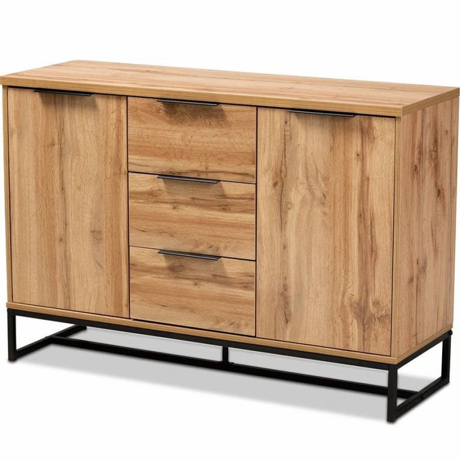 Buffets & Sideboards * | Baxton Studio Reid Industrial Sideboard Buffet Oak, Black, 3-Drawer