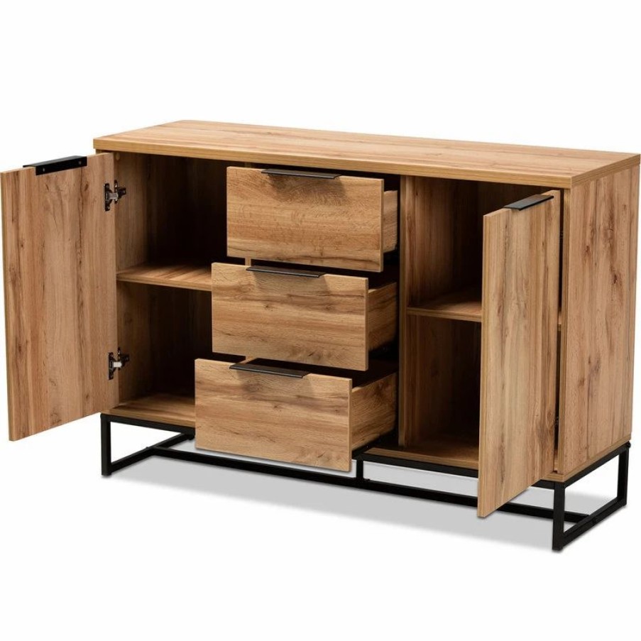 Buffets & Sideboards * | Baxton Studio Reid Industrial Sideboard Buffet Oak, Black, 3-Drawer