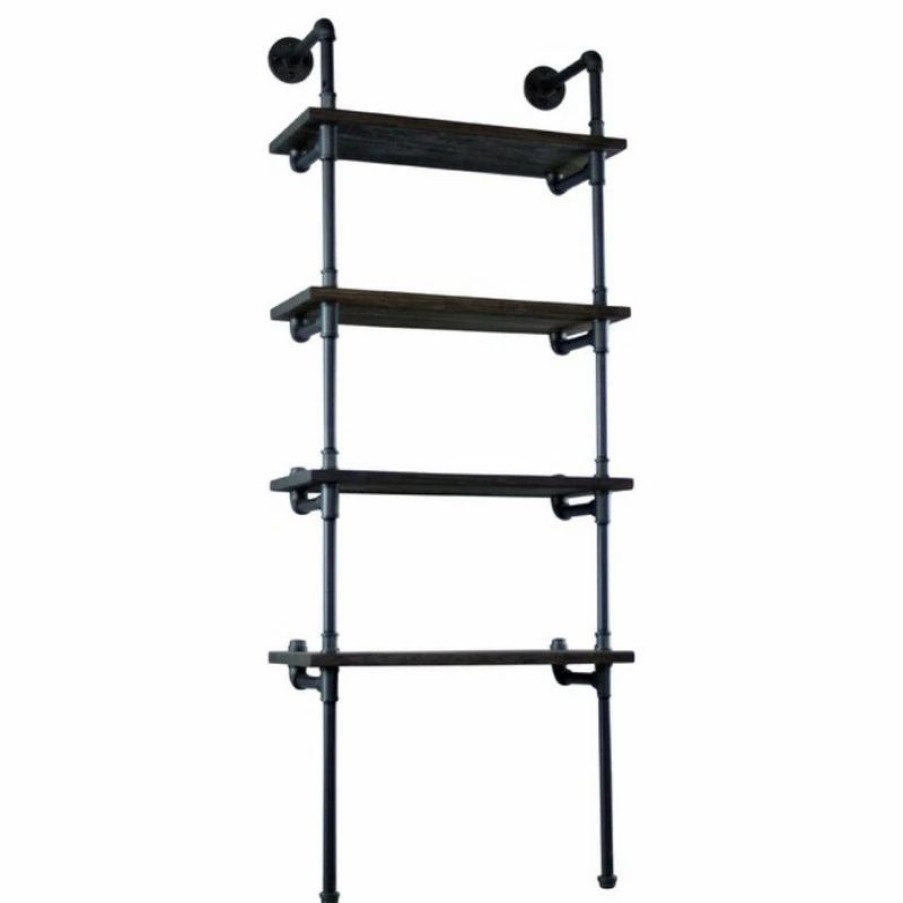 Bookcases * | Furniture Pipeline Sacramento Industrial Chic 33 Etagere Bookcase, Black Steel/Dark Brown, 27