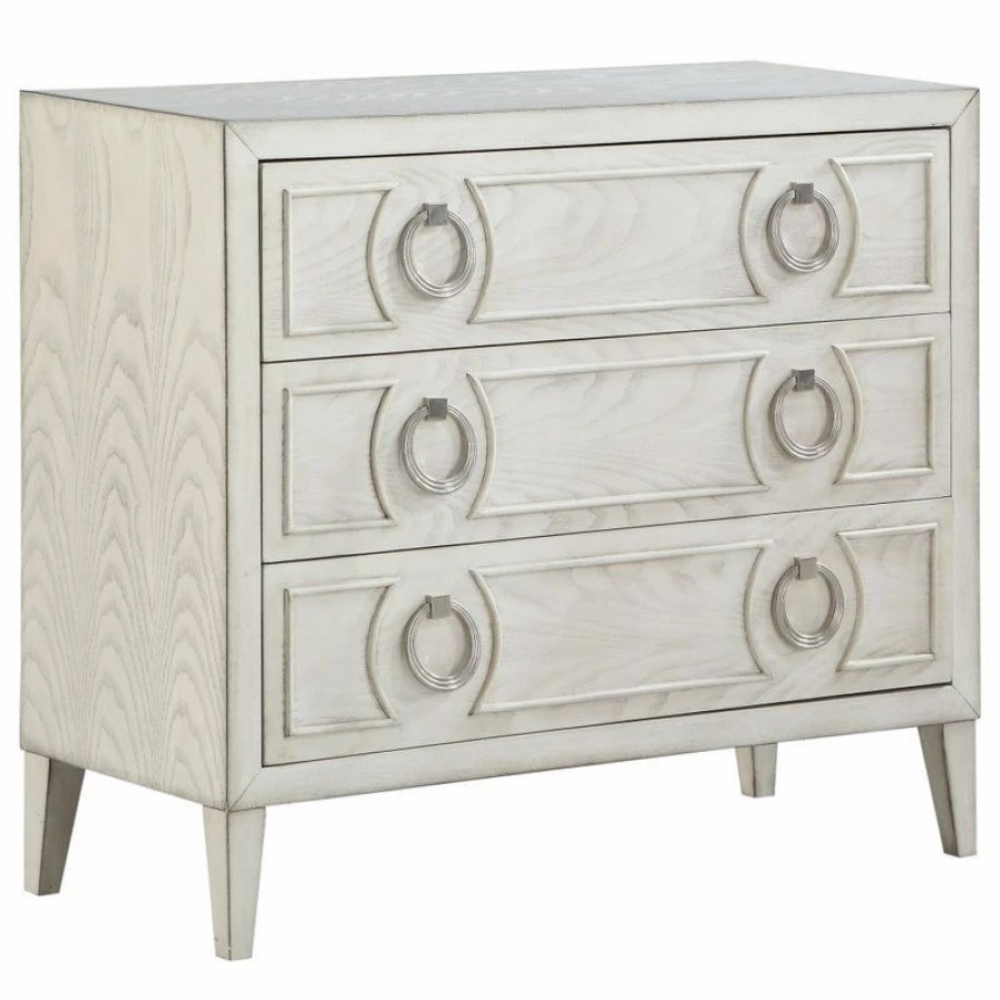 Accent Chests & Cabinets * | Coast To Coast Imports, Llc Coast To Coast Three Drawer Chest With Reeds White Finish 30511