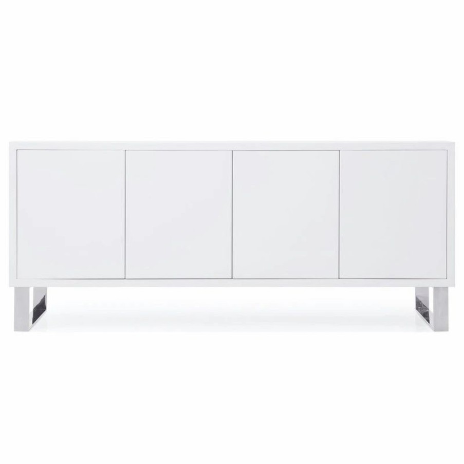 Buffets & Sideboards * | Zuri Furniture 70.6 Modern Neve Buffet White Lacquer Polished Stainless Steel Legs