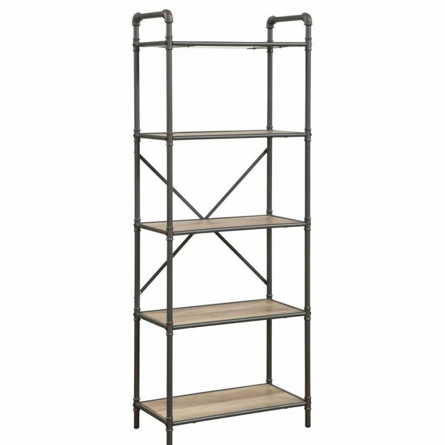 Bookcases * | Acme Furniture Acme Indi Bookshelf, Sandy Gray And Oak