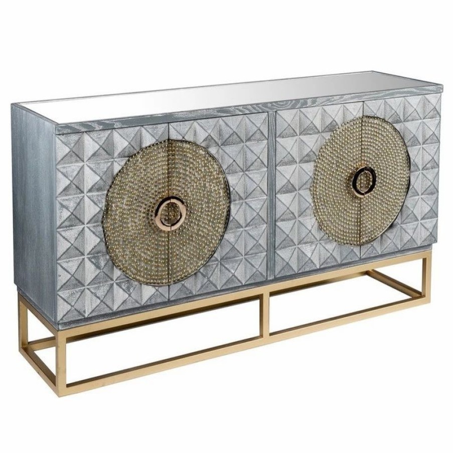 Buffets & Sideboards * | Statements By J Zelda Gray Studded Sideboard With Gold Legs