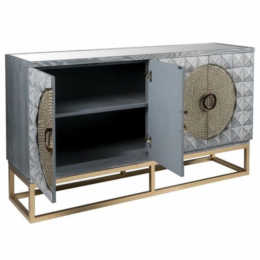 Buffets & Sideboards * | Statements By J Zelda Gray Studded Sideboard With Gold Legs