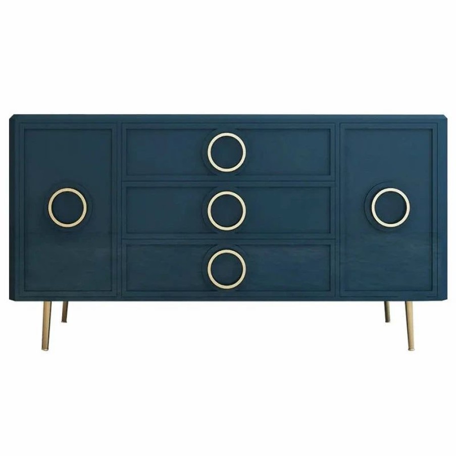 Buffets & Sideboards * | Homary Navy Blue Sideboard Cabinet Gold Credenza Drawers And 2 Doors 47.2"