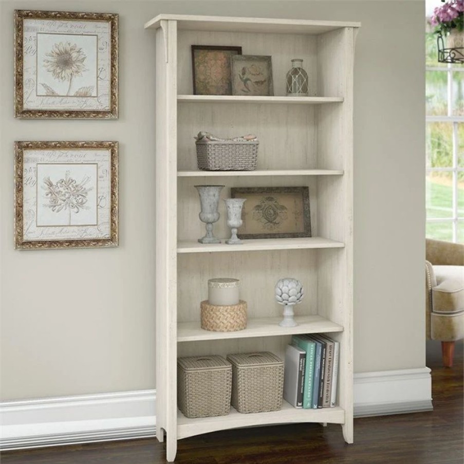 Bookcases * | Bush Business Furniture Salinas 5 Shelf Bookcase In Antique White Engineered Wood