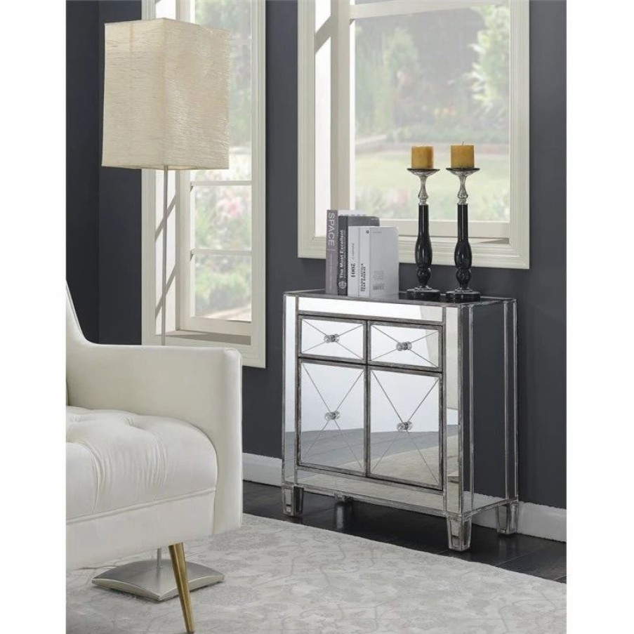 Accent Chests & Cabinets * | Convenience Concepts Gold Coast Vineyard Mirrored Glass Cabinet- Weathered Gray