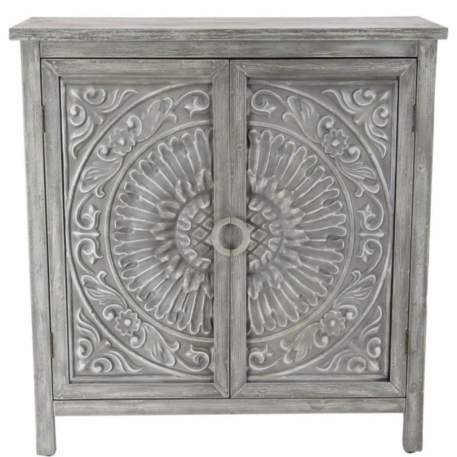 Accent Chests & Cabinets * | Brimfield & May Farmhouse Gray Wood Cabinet 22670