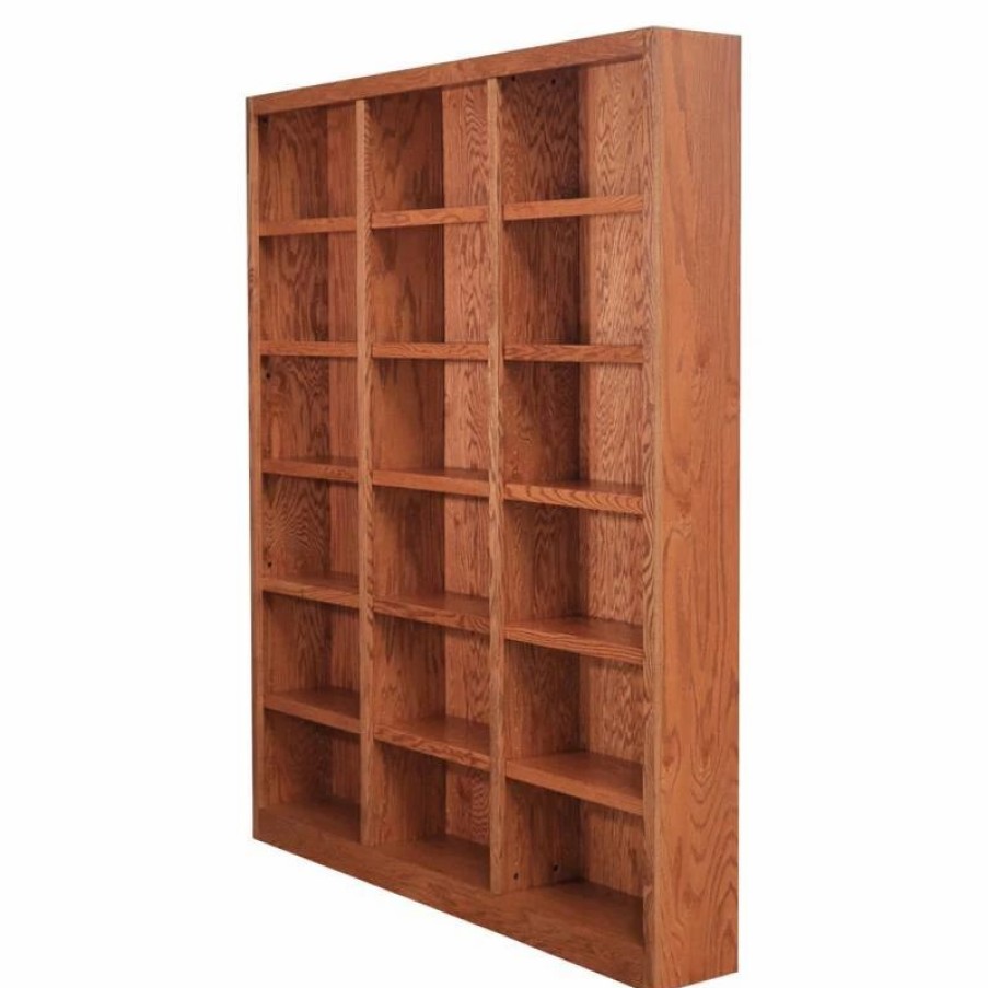 Bookcases * | Concepts In Wood Traditional 84 Tall 18-Shelf Triple Wide Wood Bookcase In Dry Oak