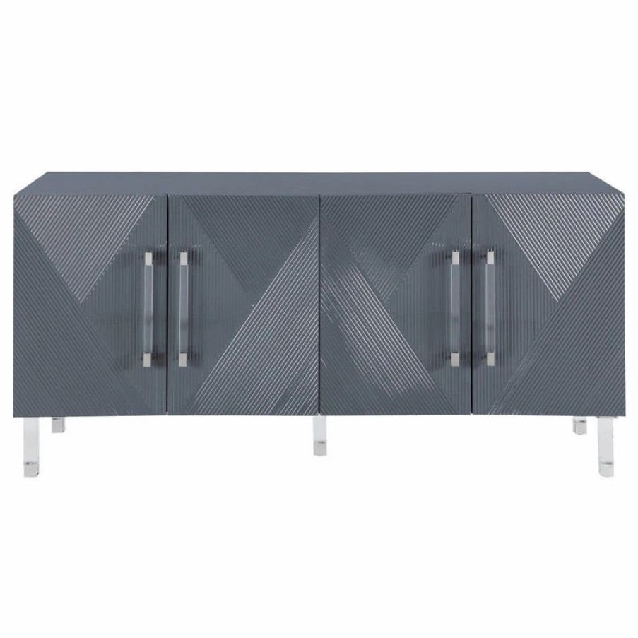 Buffets & Sideboards * | Meridian Furniture Anastasia Lacquer Sideboard/Buffet With Acrylic Legs And Gold Tips, Gray