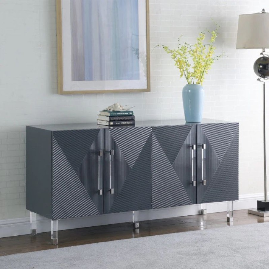 Buffets & Sideboards * | Meridian Furniture Anastasia Lacquer Sideboard/Buffet With Acrylic Legs And Gold Tips, Gray