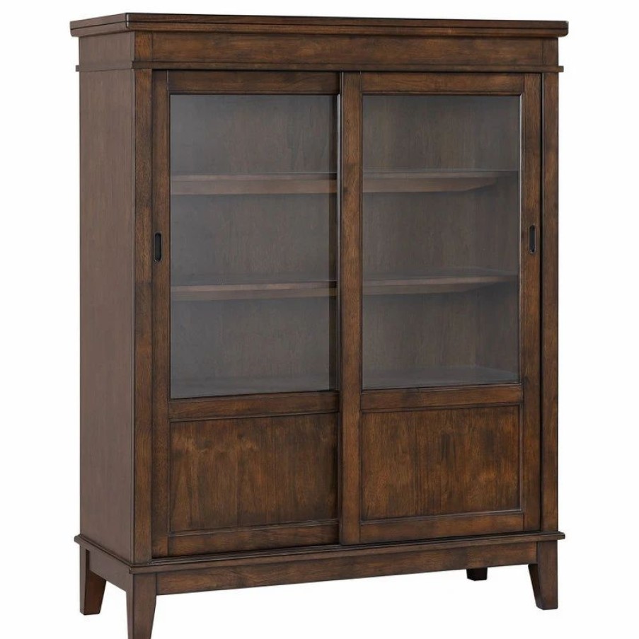 China Cabinets & Hutches * | Pilaster Designs Mindy Cherry Wood Contemporary Curio China Display Cabinet With Storage Shelves