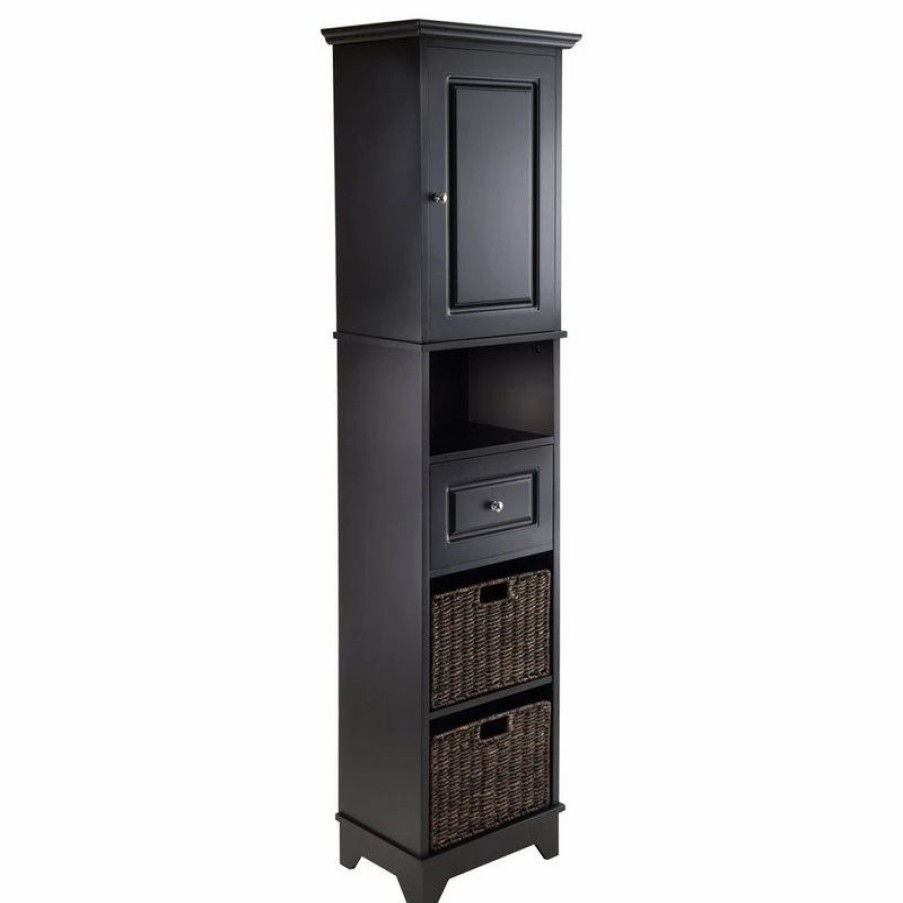 Bookcases * | Winsome Wyatt Tall Cabinet With Baskets Drawer Door