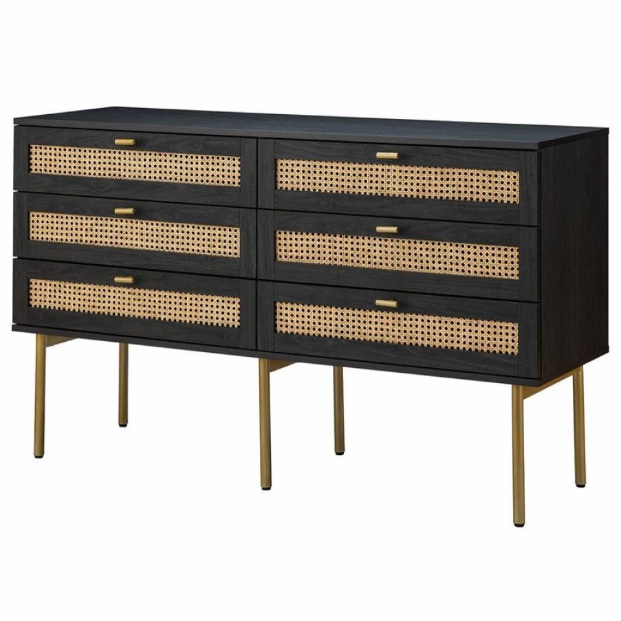 Buffets & Sideboards * | Karat Home 6 Drawer 54 W Double Dresser, Black