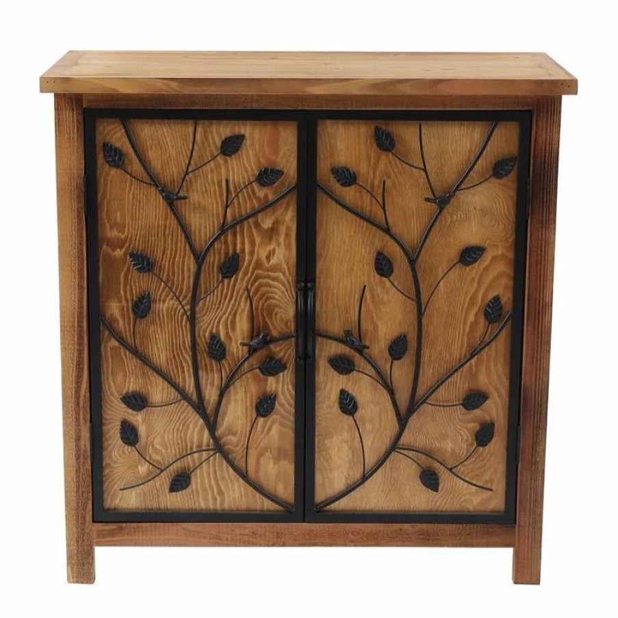 Accent Chests & Cabinets * | Luxen Home Luxenhome Pine Wood Metal Branches 2-Door Storage Cabinet