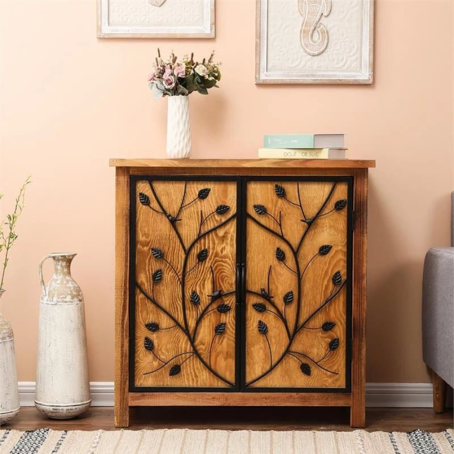 Accent Chests & Cabinets * | Luxen Home Luxenhome Pine Wood Metal Branches 2-Door Storage Cabinet