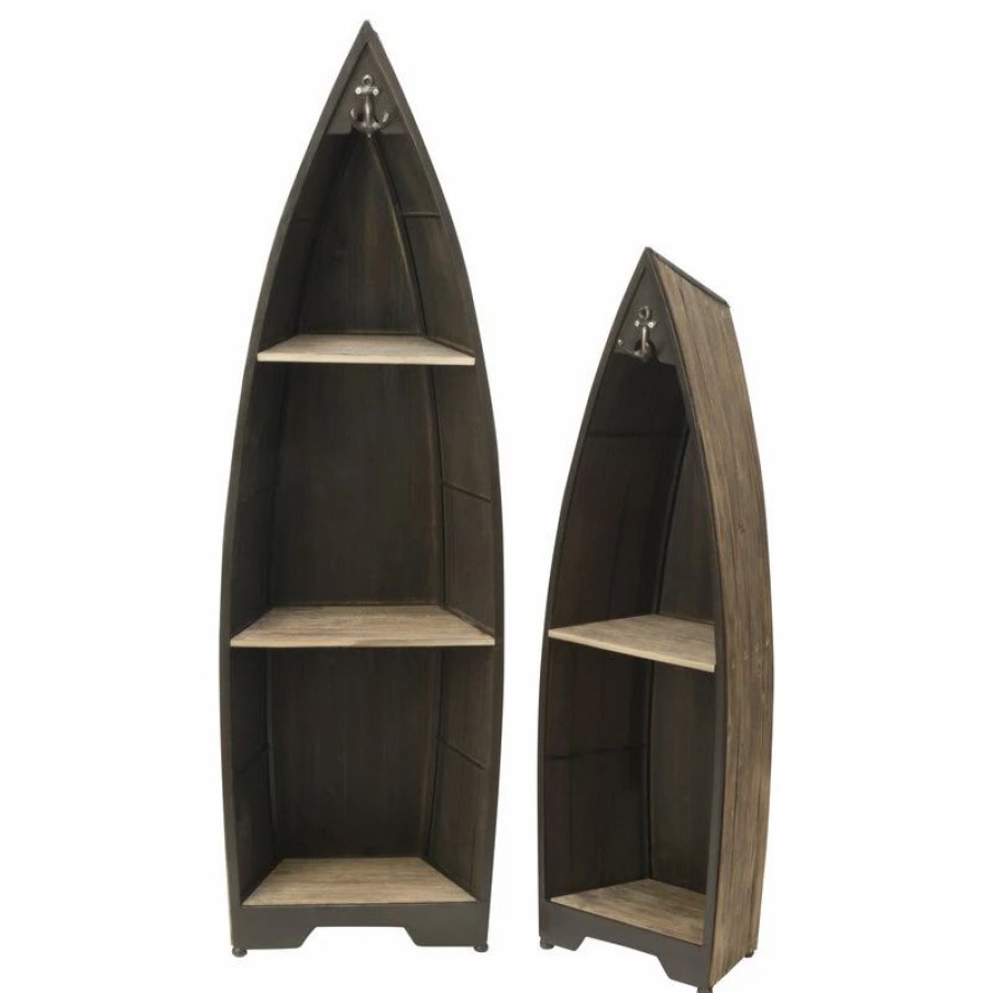 Bookcases * | Tripar International Decorative Wooden Boat With Shelves, Set Of 2