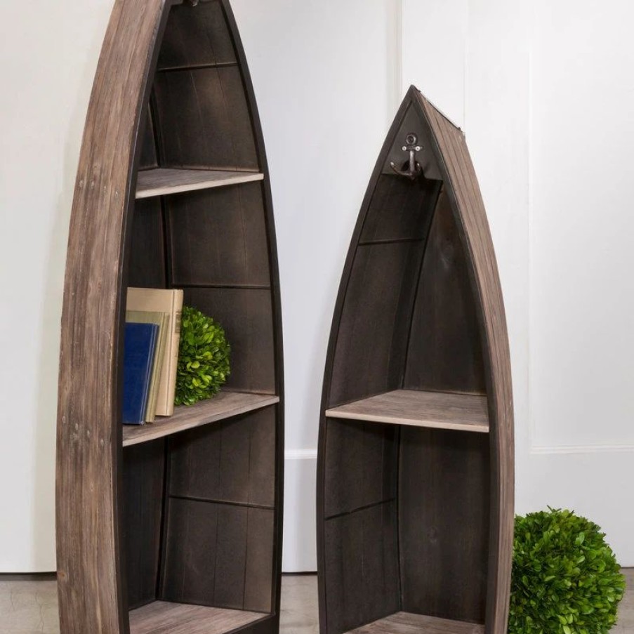 Bookcases * | Tripar International Decorative Wooden Boat With Shelves, Set Of 2