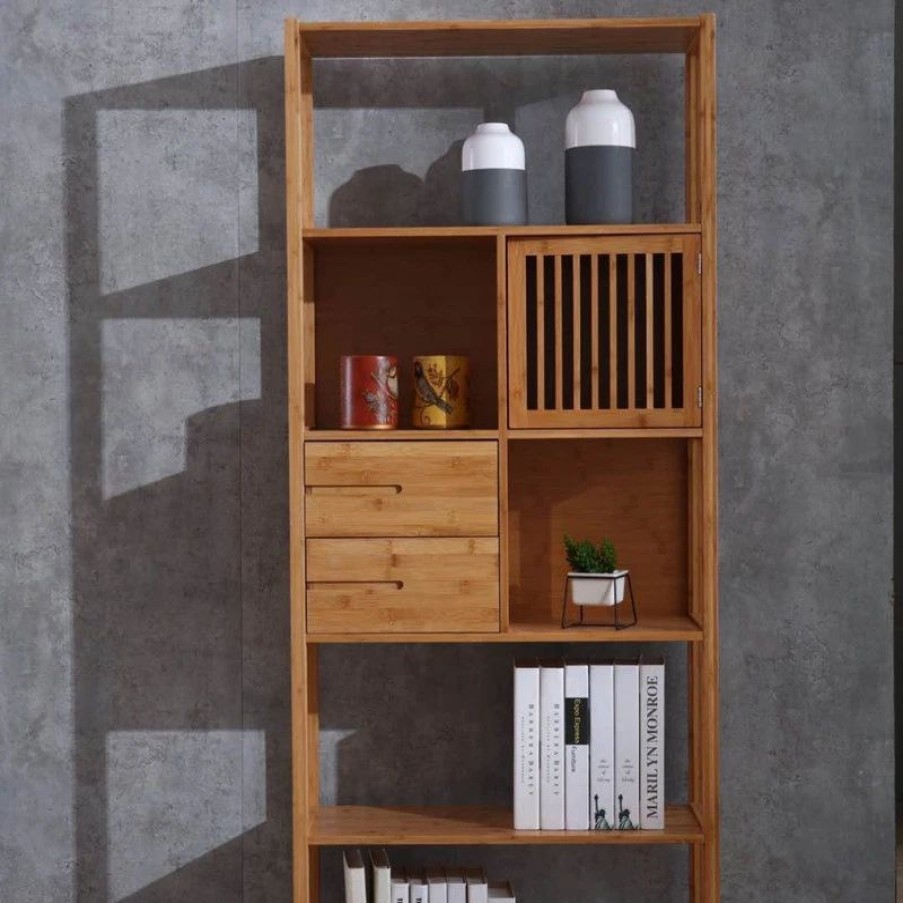 Bookcases * | Boraam Industries, Inc. Selma Bamboo Bookcase Right Facing Spindle Cabinet, Natural