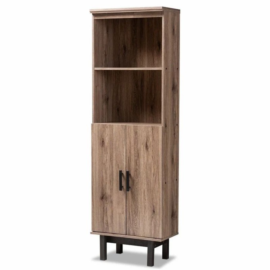 Bookcases * | Baxton Studio Arend Two-Tone Oak And Ebony Wood 2-Door Bookcase