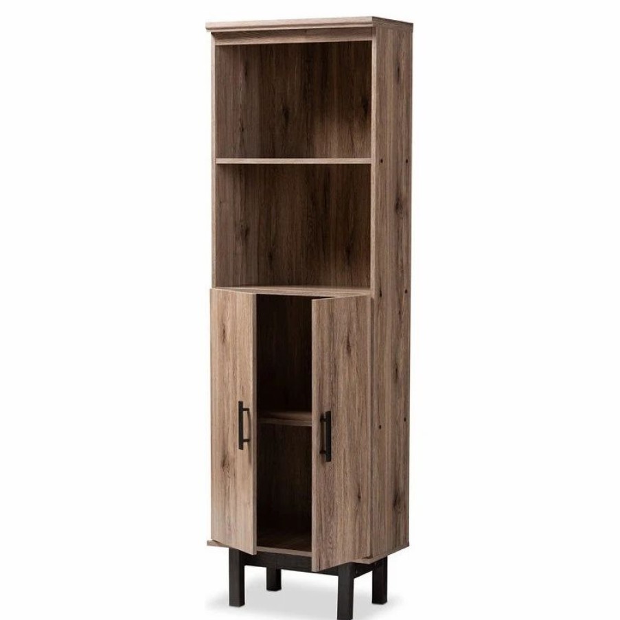 Bookcases * | Baxton Studio Arend Two-Tone Oak And Ebony Wood 2-Door Bookcase