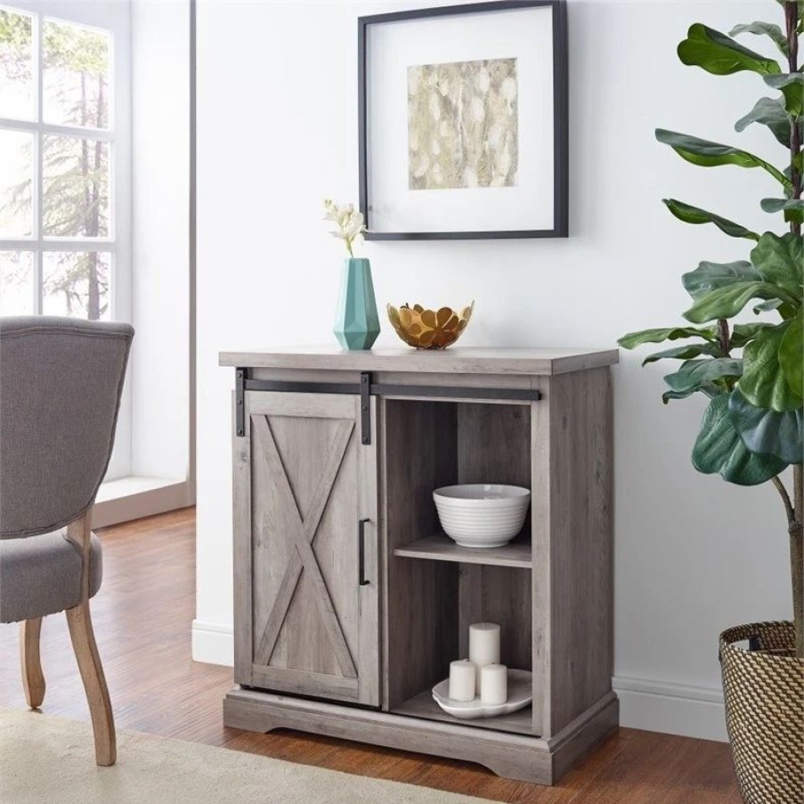 Buffets & Sideboards * | Walker Edison 32 Rustic Farmhouse Buffet Accent Cabinet Gray Wash