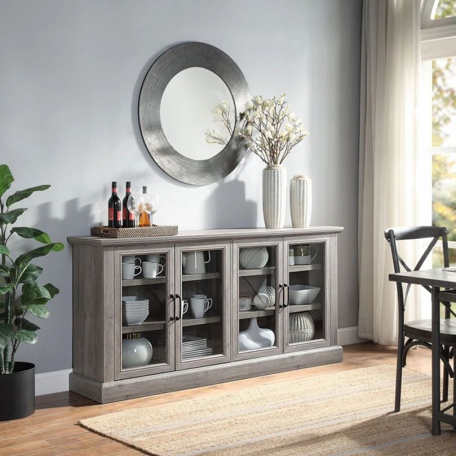 Buffets & Sideboards * | Belleze 70 Rustic Wood Sideboard Stand 4 Doors Buffet Cabinet, Gray Wash