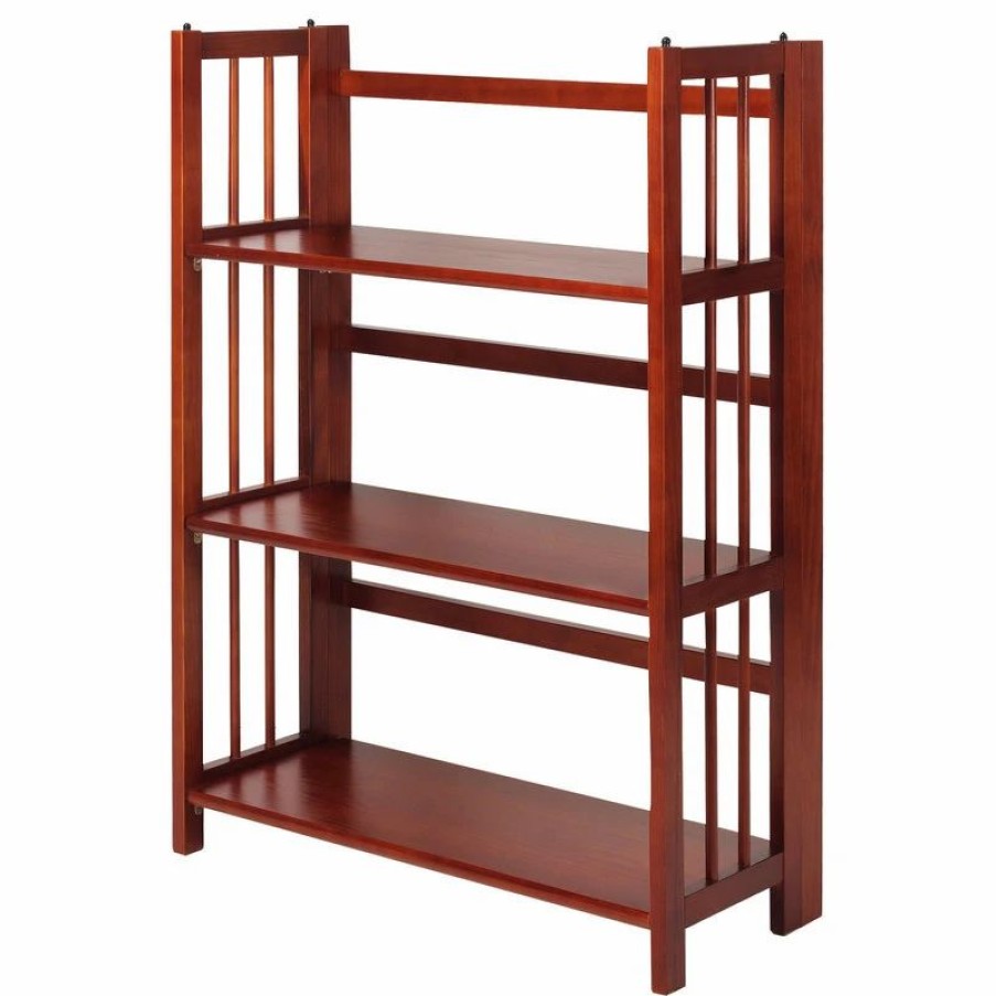 Bookcases * | Casual Home 3 Shelf Folding Bookcase, Mahogany, Large, 3 Shelf