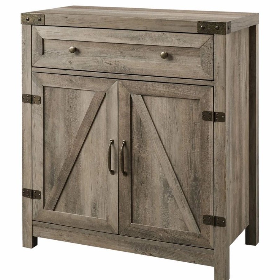 Accent Chests & Cabinets * | Walker Edison 30 Farmhouse Barn Door Accent Cabinet, Gray Wash