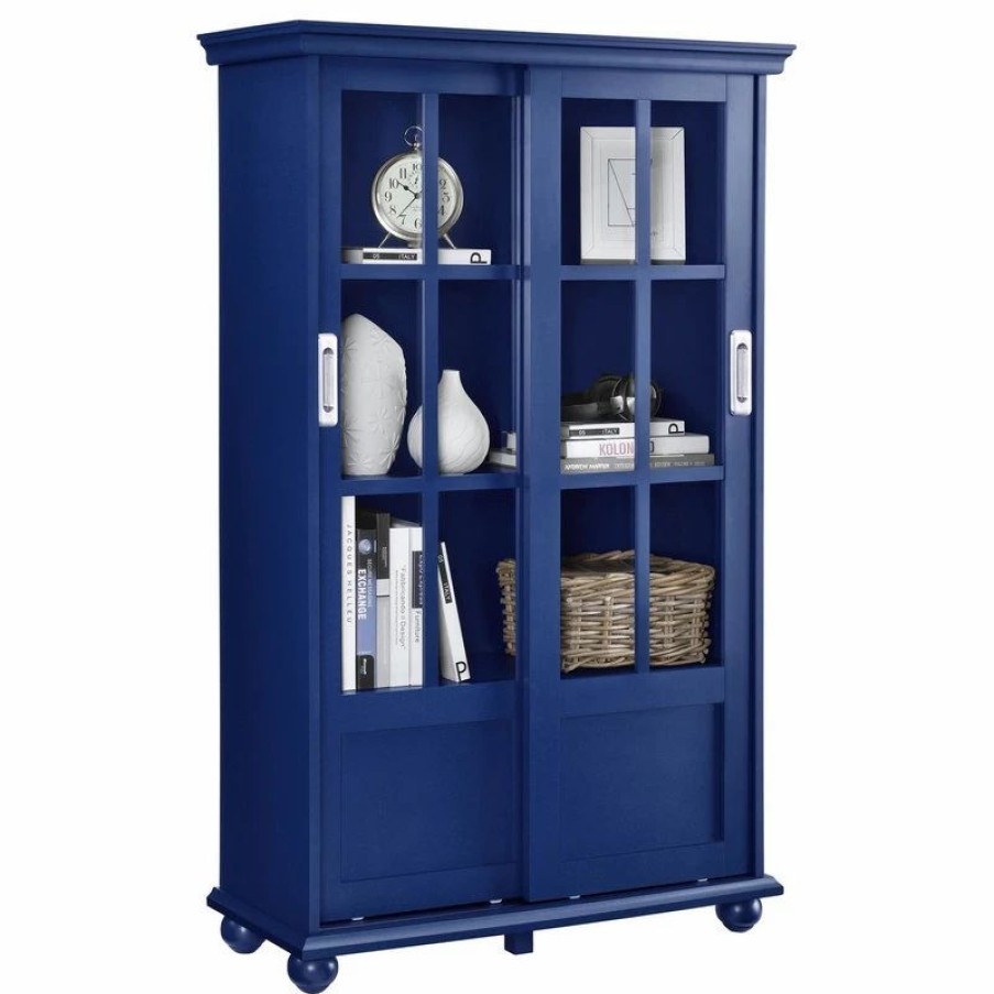 Bookcases * | A Design Studio Ashton Oaks Bookcase With Sliding Glass Doors, Blue