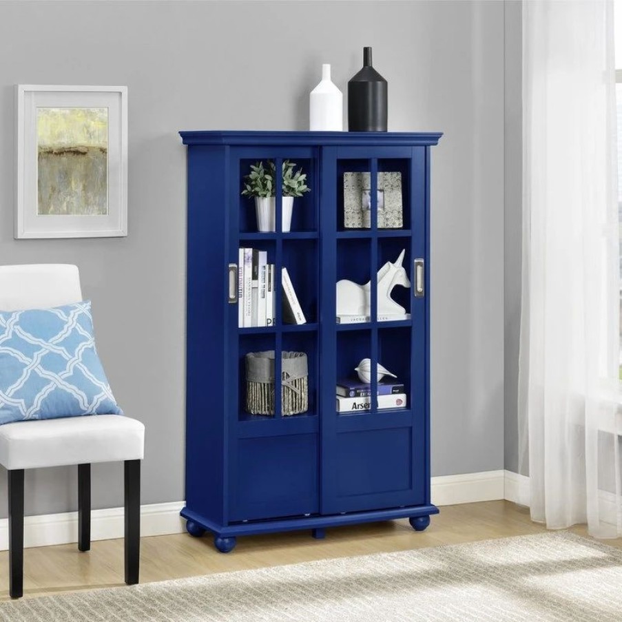 Bookcases * | A Design Studio Ashton Oaks Bookcase With Sliding Glass Doors, Blue