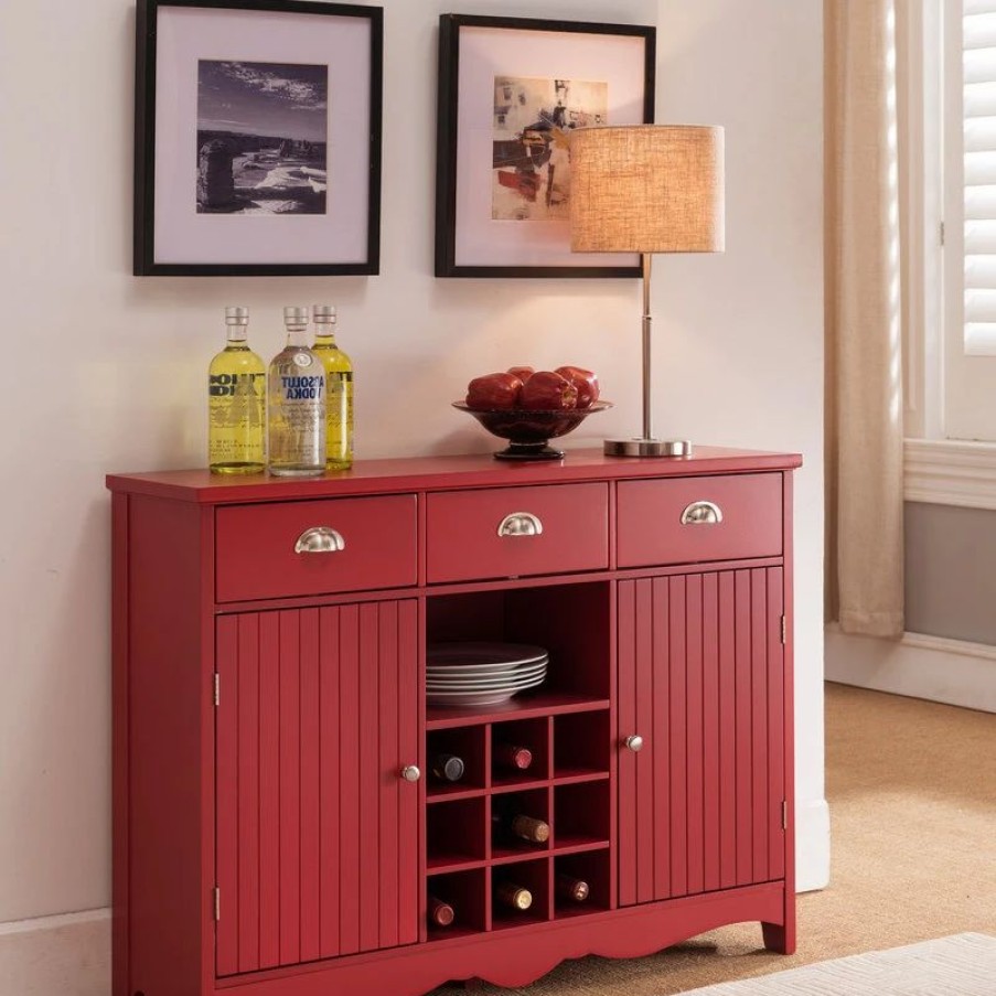 Buffets & Sideboards * | Pilaster Designs Oralie Wood Buffet With Wine Rack, Red