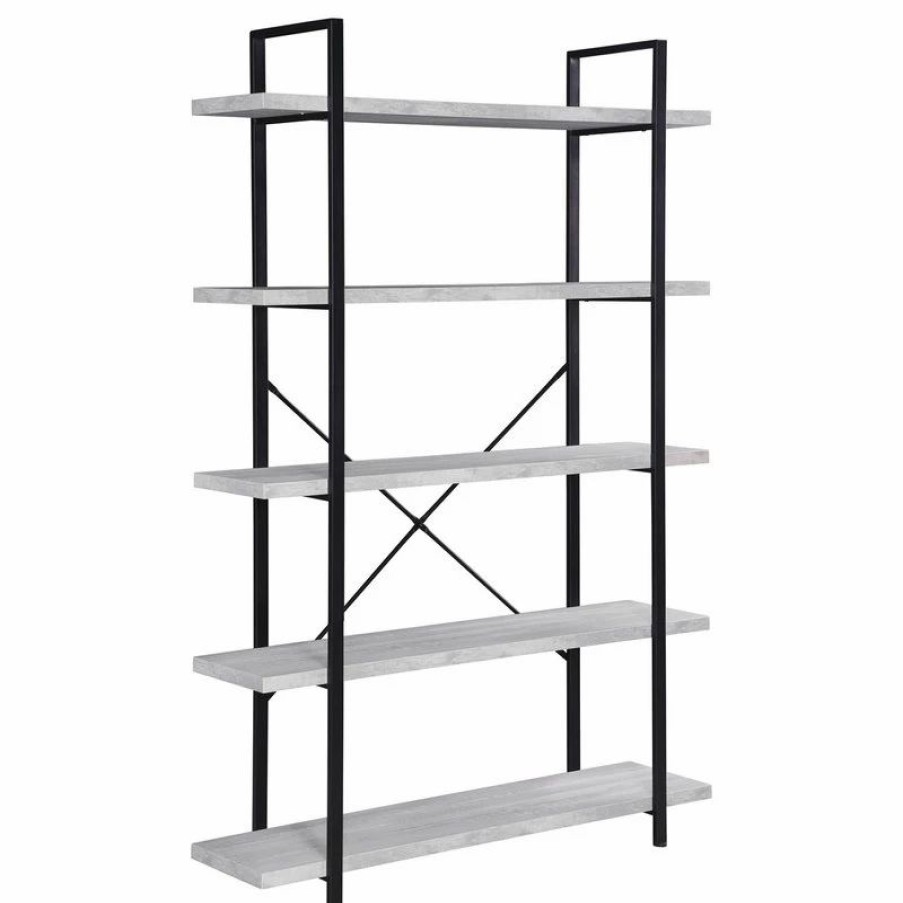 BELLEZE 5 Tier Modern Rustic Industrial Bookshelf - Hazel (Gray Wash) 