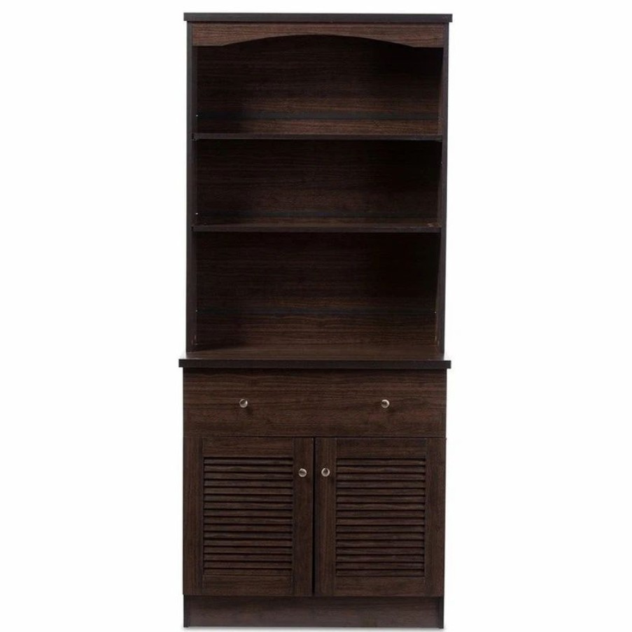 China Cabinets & Hutches * | Wholesale Interiors Agni Modern/Contemporary Dark Brown Buffet And Hutch Kitchen Cabinet