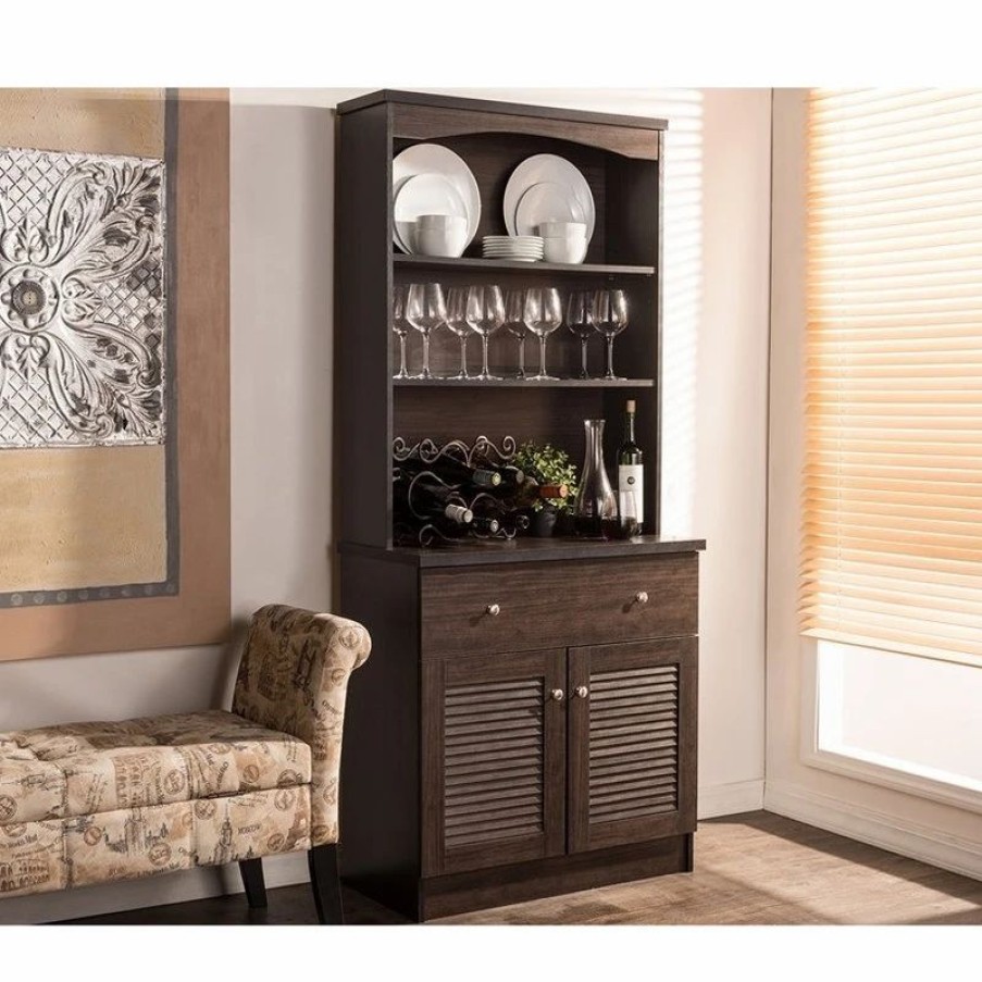 China Cabinets & Hutches * | Wholesale Interiors Agni Modern/Contemporary Dark Brown Buffet And Hutch Kitchen Cabinet