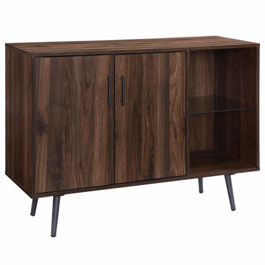 Buffets & Sideboards * | Walker Edison 44 Midcentury Modern Asymmetrical Sideboard, Dark Walnut