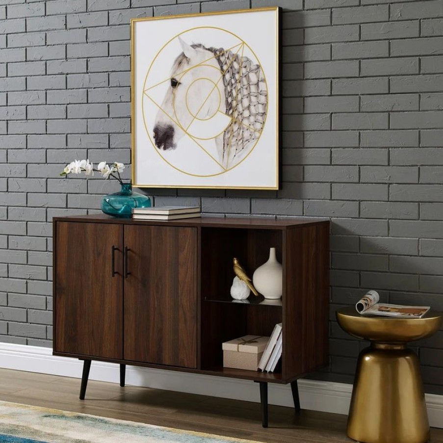 Buffets & Sideboards * | Walker Edison 44 Midcentury Modern Asymmetrical Sideboard, Dark Walnut