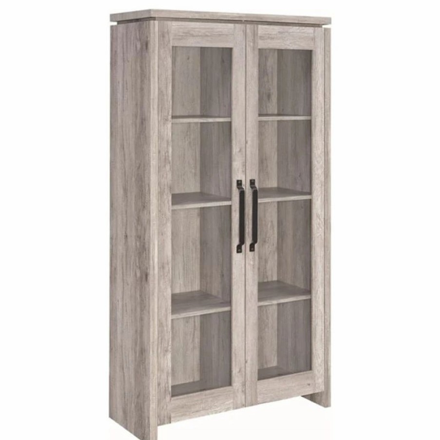 China Cabinets & Hutches * | Maklaine Spacious Wooden Curio Cabinet With Two Glass Doors In Gray