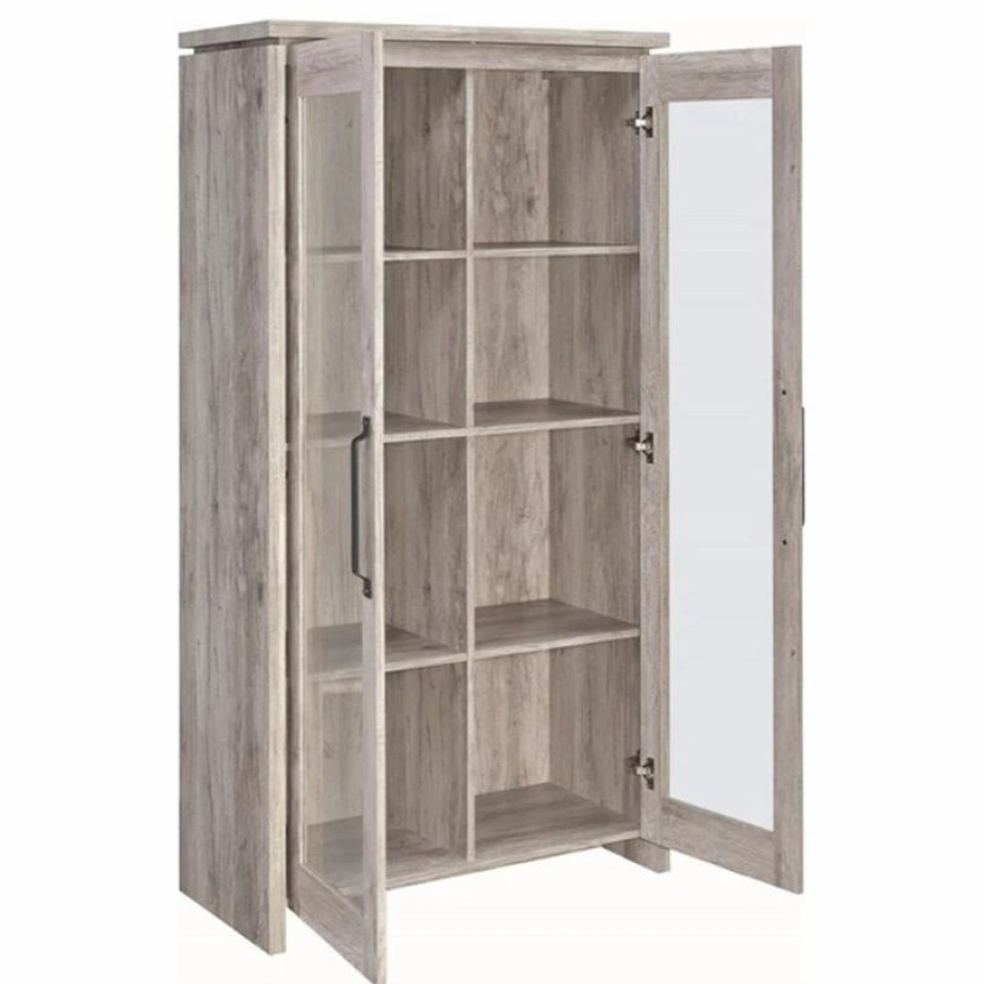 China Cabinets & Hutches * | Maklaine Spacious Wooden Curio Cabinet With Two Glass Doors In Gray