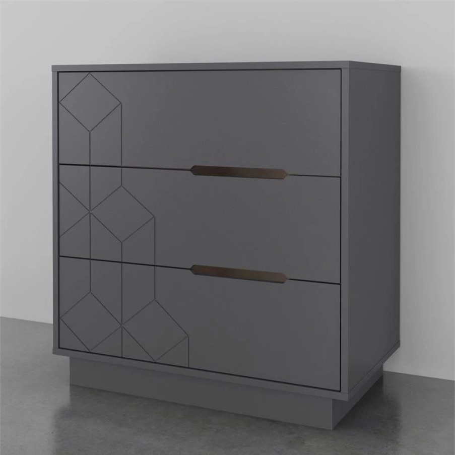 Dressers * | Nexera 420349 3 Drawer Chest Charcoal Gray