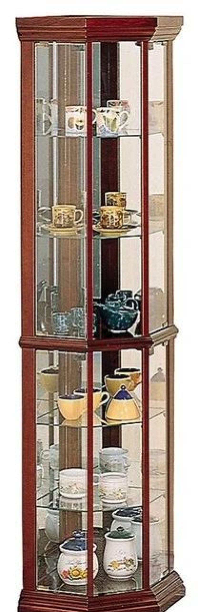 China Cabinets & Hutches * | Coaster Home Furnishings Coaster Solid Cherry Wood Glass Corner Curio Cabinet With 6 Shelves