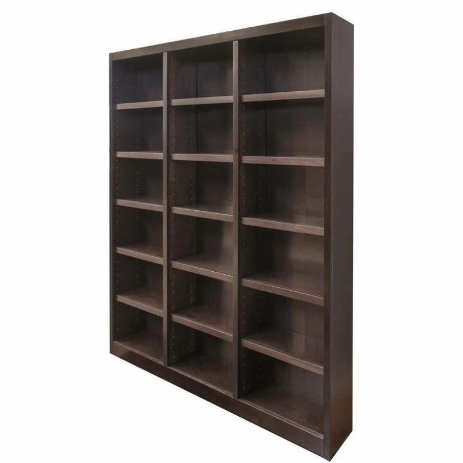 Bookcases * | Concepts In Wood Traditional 84 Traditional Tall 18-Shelf Triple Wide Wood Bookcase In Chocolate