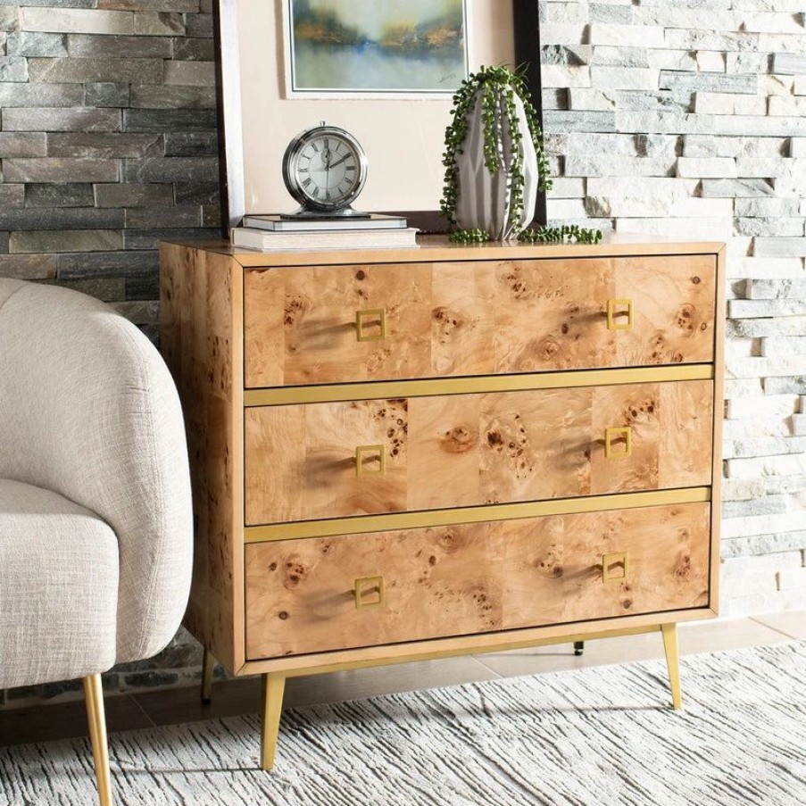 Accent Chests & Cabinets * | Safavieh Katia 3-Drawer Chest, Natural, Gold