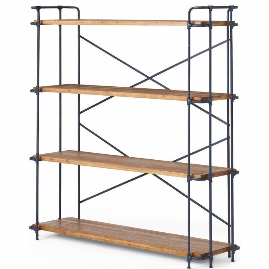 Bookcases * | Gdfstudio Mercia Industrial 4 Shelf Firwood Bookcase, Antique Brown