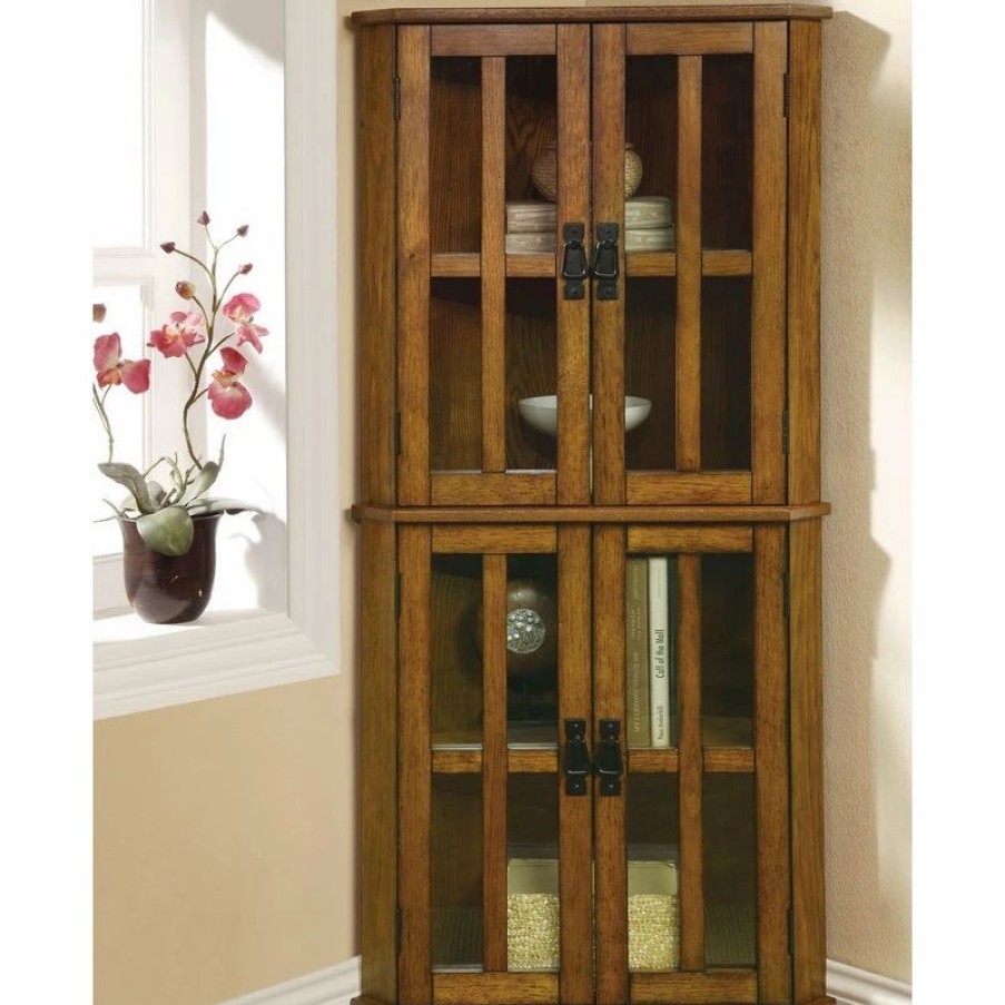 China Cabinets & Hutches * | Coaster Home Furnishings Coaster 4-Shelf Corner Curio Cabinet With Windowpane-Style Door Fronts